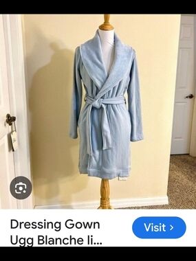 UGG Light Heather Blue Plush Shawl Collar Robe